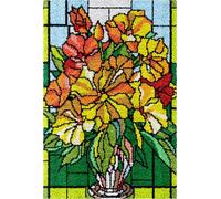 Kit Crochet Debutant Complet Fleurs Dans Un Vase Kit De Tapis À Crochet De Loquet Fleurs Colorées Tapis À Crochet De Loquet Bricolage，Kits De Toile De Fabrication De Tapis De Tapis De Mai 20x15in