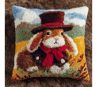 Kit Crochet Point Noué Lapin portant un chapeau Taie d'Oreiller 43x43 cm et Housse de Coussin Décoratif - Kit DIY Complet avec Laine,Aiguille et Mode d'Emploi pour la Décoration d'Intérieur
