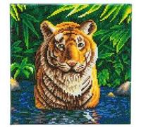 Crystal Art - Kit Broderie Diamant châssis toilé - Tigre dans sa piscine - 30x30 cm - Multicolore