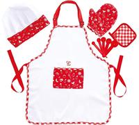 Kit Cuisine Enfa+C3:J11Nt,Jeu D'Imitation Enfants De 3 Ans Et Plus,Accessoires Cuisinier Toque De Chef,Tablier,Gant De Cuisine,Manique Et 5 Cuillères À Mesurer