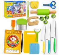 Kit Cuisine Enfant avec 20 ustensiles de cuisine.Cadeau fille 2 ans avec NOM.Jouet enfant 2 ans Montessori.Ustensile Cuisine Enfant avec badge.Couteau Enfant Qui ne Coupe Pas. Couteau Cuisine Enfant