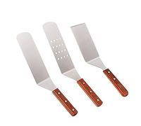 Kit d Accessoires de Gril Professionnel 3 pièces Outils BBQ Set spatule Grill en Acier Inoxydable avec poignée Bois pour la Cuisson sur plancha Le Camping Les Grills Teppanyaki et Grils