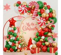 Kit d’arche de ballons de Noël - Guirlande 127 pièces rouges, verts, dorés et sucre d’orge pour décorations de fête de Noël