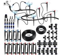 Kit d‘Arrosage Goutte-à-Goutte, Tuyau Principal de 55m Système d’Irrigation | Tuyau de Distribution de 40m (1/4”) 15m (1/2”), 15 Goutteurs Auto-Régulants, pour Jardin Parterre Pelouse Bac Surélevé