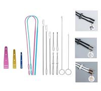 Kit d enfilage cordon & couture 16 outils 3 cordons pour hoodie : 2 retourneurs à boucle verrouillable, 4 pinces inox, 3 enfile-cordons métal, outils plastique, pour pantalons et sweat