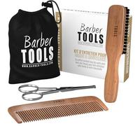Kit d’Entretien Barbe & Moustache Barber Tools - Brosse 100% Poils de Sanglier & Bois de Poirier, Peigne en Bois, Ciseaux à Bouts Arrondis, Sac de Rangement - Coffret Soins Homme