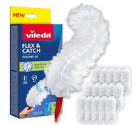 Kit d’époussetage à Manche Court Flex & Catch de Vileda avec 15 recharges jetables | Capture 3 Fois Plus de poussière Qu’Un plumeau Classique | Recharges 360° durables | Verrouillage sécurisé