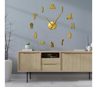 Kit D’Horloge Acrylique De Grossesse pour La Conception Murale, Horloge Murale 3D sans Cadre avec Autocollants Miroir pour La Décoration du Salon, Gold, 37inches