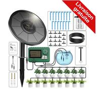 Kit d’Irrigation Goutte à Goutte Solaire 2200mAh - Programmateur Automatique, 15 Goutteurs, pour Jardin Balcon Plantes