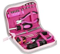 Kit d’Outils 23 Pièces Femmes Accueil Ensemble D'Outils avec Mètre Ruban Pinces Coupantes Douilles Tournevis pour Bricolage Et Réparation à Domicile Bureau (Rose)