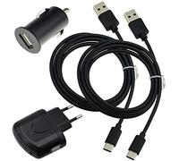 Kit d'accessoires 4 en 1 compatible avec Emporia SMART.ME7 - 2 câbles de données USB type C - 1 adaptateur secteur - 1 adaptateur allume-cigare (Suncase-Store) - Bloc d'alimentation USB C - Câble de