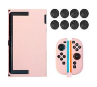 Kit d'accessoires compatible avec Nintendo Switch 2, coque rigide en PC à pois et ensemble de réparation de capuchon de joystick de 8 pièces pour la protection de la main, pois colorés fraise