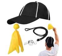 Kit d'accessoires d'arbitre - Sifflet en métal à décibels élevés, chapeau rayé réglable respirant, drapeau de pénalité jaune lesté, ensemble officiel de sport professionnel, équipement durable pour le