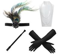 Kit d'accessoires de costume pour femme Charleston, tige à cigarette, bandeau et collier de perles, accessoires de costume vintage des années 1920