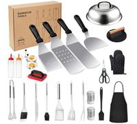Kit d'accessoires de cuisson de 26 pièces en acier inoxydable pour barbecue Blackstone et Flat Top Grill, comprend une spatule, une pince, une presse à hamburger, un couvercle à badigeonner - Cadeau
