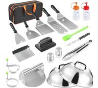 Kit d'accessoires de cuisson pour barbecue, 20 accessoires de barbecue à dessus plat pour Blackstone et Camp Chef, spatule en métal avec presse à hamburger, couvercle à badigeonner, dôme de fonte,