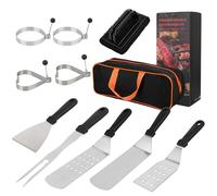 Kit d'accessoires de cuisson pour barbecue Blackstone et Camp Chef avec grattoir, fourchette, pince, presse à hamburger, couvercle à badigeonner, anneau à œufs pour barbecue en plein air/camping, 12