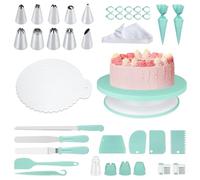 Kit d'accessoires de cuisson pour gâteaux, 139 - Kit de pâtisserie professionnel avec plaque tournante de 11 pouces, 100 poches à douille jetables, coupe-gâteau, poche à douille en acier inoxydable et
