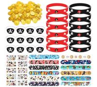 Kit d'accessoires de décoration pour enfants pirates, bracelet en silicone, cache-œil de pirate, petit cadeau de pirate, pièces de pirates, décoration pour anniversaire d'enfant, thème pirate