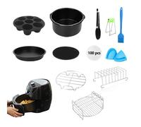 Kit d'accessoires de friteuse à air chaud, 12 pièces, 20 cm, pour friteuse à air chaud 5.3QT - 5.8QT avec moules à gâteau antiadhésifs, plaque à pizza, panier de cuisson, grille à pain, etc. - Sans