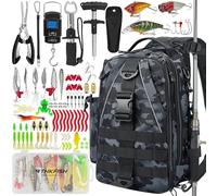 Kit d'accessoires de pêche 85 pièces - Sac de pêche - Kit d'outils de pêche avec crochets, plombs - Kit d'accessoires, pince, pince à lèvres pour eau douce et eau salée - Cadeau de pêche pour homme