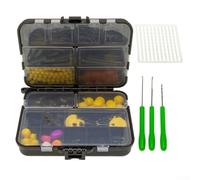 Kit d'accessoires de pêche à la carpe 145 pièces avec crochets, émerillons, caoutchoucs de queue, butées de bouillettes, clips de sécurité et tubes rétractables dans une boîte de matériel adapté à
