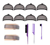 Kit d'accessoires de perruque extensible noir, 8 bonnets de perruque en maille respirante, 2 bandeaux, 3 peignes pour maintenir la perruque en place (couleur noire)