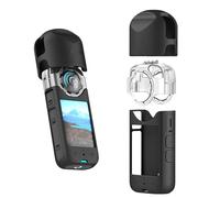 Kit d'accessoires de protection pour appareil photo de sport compatible avec Insta360 X3, protège-objectifs anti-buée et 3 étuis en silicone pour appareil photo portable, Noir , Valise