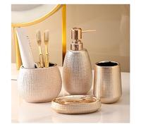 Kit d'accessoires de Salle de Bains en Or Rose, Ensemble Complet de Luxe en céramique, Porte-Savon de Toilette, Porte-Brosse à Dents, Pompe à shampoing, Bouteille distributrice (Color : MGJ-Set4)