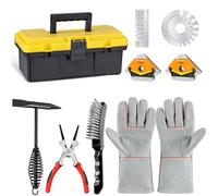 Kit d'accessoires de soudage 9 pièces pour débutants, marteau de soudage de 26,7 cm, brosse métallique de 24,1 cm, gants de soudure en cuir de 34,8 cm, pince de soudage MIG de 20,3 cm, aimant de