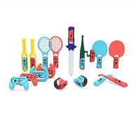 Kit d'accessoires de sport pour Nintendo Switch - 18 en 1 Kit d'accessoires pour Switch OLED Sports Game, Baguette de tambour, Batte de tennis de table, Canne à pêche, Poignée de Contrôle
