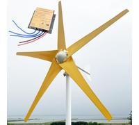 Kit d'accessoires éoliens 12 V, 24 V, 48 V, Turbine 800 W-1 200 W avec 5 Moteurs Hybrides Jaunes, 1 000 W, 12 V