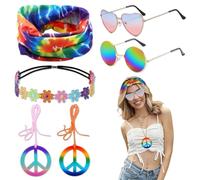Kit d'Accessoires Hippie Années 60/70 pour Femmes, Déguisement Hippie Femme/Homme - Accessoires Années 60/70 Hippies Polyvalents