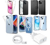 Kit d'accessoires iPhone 13 - MASSILIA TECH - Blanc - Coque MagSafe - Chargeur 20W - Verre trempé