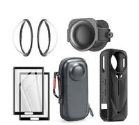 Kit d'accessoires pour appareil photo Insta360 X5 avec étui en silicone, protège-objectifs et protecteurs d'écran - Sac de transport rigide pour voyage, randonnée, sports de plein air - Noir