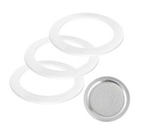 Kit D'accessoires Pour Cafetière Inox 6 Tasses - 3 Joints En Silicone Alimentaire + 1 Filtre En Acier Inoxydable - Étanche, Facile À Installer, Compatibles Avec Bialetti, Alessi, Pezzetti