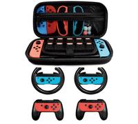 Kit d'accessoires pour démarrage Nintendo Switch, 2 volants, 2 poignées, 1 étui de transport (5 en 1 noir).