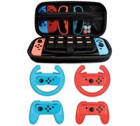 Kit d'accessoires pour démarrage Nintendo Switch, 2 volants, 2 poignées, 1 étui de transport (5 en 1 rouge/bleu).