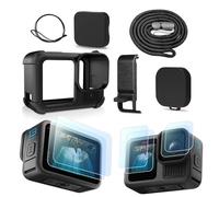 Kit d'accessoires pour GoPro Hero 13 Noir - Housse de protection en caoutchouc et silicone pour GoPro 13, protections d'écran en verre, couvercle de batterie, capuchons d'objectif, cordons de