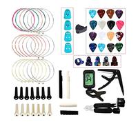 Kit d'accessoires pour guitare comprenant médiators, capodastre, accordeur, cordes, chevilles de chevalet, selle de chevalet et capodastre à écrou