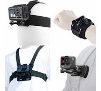Kit d'accessoires pour Insta360 One X3 X2 X RS R GO 2, support de tête + harnais de poitrine + support de clip pour sac à dos + dragonne rotative à 360° compatible avec GoPro Hero 12 11 10 9 8 7