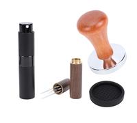 Kit d'accessoires pour machine à café Tamper en acier inoxydable de 58 mm avec agitateur Base en silicone Bouteille de pulvérisation de grains de café pour la maison Barista