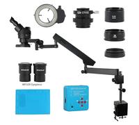 Kit d'accessoires pour microsc Microscope stéréo trinoculaire parfocal à colonne de type B 25 mm avec mise au point simultanée 3,5X-90X, bras articulé, support de serrage, caméra vidéo USB HDMI 48MP 2