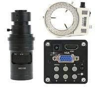 Kit d'accessoires pour microsc Objectif de bâti de la caméra 100X 200X 180X C de microscope vidéo industriel de laboratoire de 14MP 1080P HDMI Lames de microscope(200X lens and Light,Red)