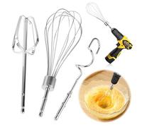 Kit d'accessoires pour perceuse, batteur à main, fouet en acier inoxydable, fouet électrique, fouet pour les blancs d'œufs, pâte (1 fouet, 1 crochet pétrisseur, 1 fouet ballon)