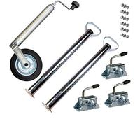 Kit d'accessoires pour remorque de voiture : roue jockey, supports, support de serrage avec matériel de fixation.