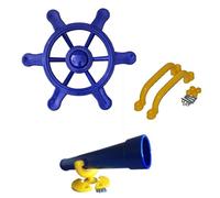 Kit d'accessoires pour tour de jeu, volant de pirate, télescope et poignées bleues - Cadre d'escalade, cabane dans les arbres et accessoires de lit d'aventure - En plastique résistant aux intempéries