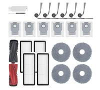 Kit d'accessoires Qrevo S5V de rechange compatible avec robot aspirateur Roborock Qrevo S5V/Curv/Edge, 1 paire de brosse à poussière principale, 4 coussinets d'oreille en tissu, 6 brosses latérales, 4