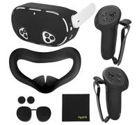 Kit d'accessoires VR 5 en 1 pour MetaQuest 3S, Kit de protection en silicone compatible avec Quest 3S Controller Grip Cover, VR Shell Cover, Protective Lens Cover, Silicone Face Pad, Joystick Caps