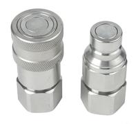 Kit d'accouplement rapide hydraulique avec valve, coupleur à face plate pour raccords filetés NPT 1/4 3/8 1/2 3/4, kit de connecteur hydraulique industriel, déconnexion rapide en acier au carbone